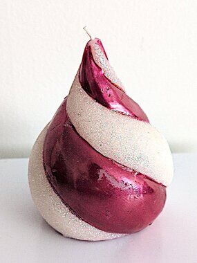 Vintage Candle Peppermint Pink White Swirl Glitter Shiny 6 INCHES SEE PICS